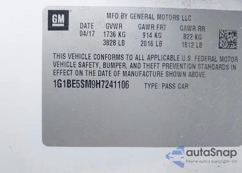 2017 Chevrolet Cruze Lt Auto from USA, damaged, VIN 1G1BE5SM9H7241106